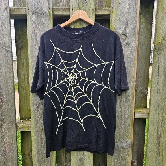 Vintage Single Stitch Goth Emo Witch Blokecore Costume Black Spiderweb Tshirt - Picture 1 of 7